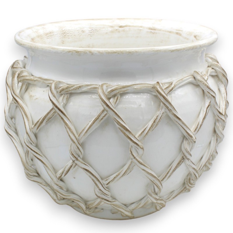 Cachepot Vaso per piante in pregiata ceramica, Ø 33 cm ca. con applicazioni di corde tutt'intorno - 