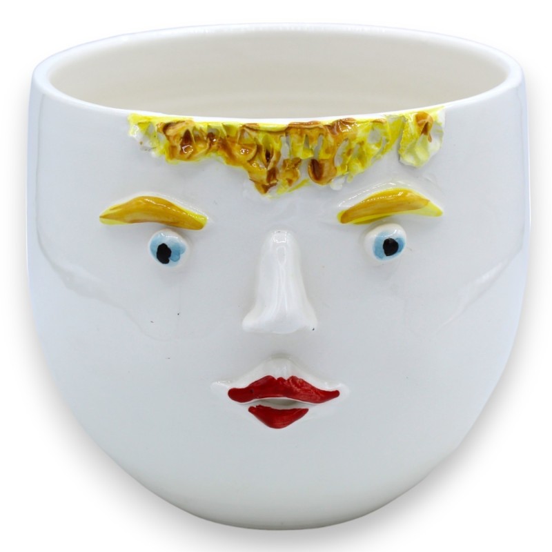 Cachepot Faccina, Vaso per piante o porta cialde / capsule, in pregiata ceramica, Ø 16 cm ca. opzione uomo o donna (1Uni