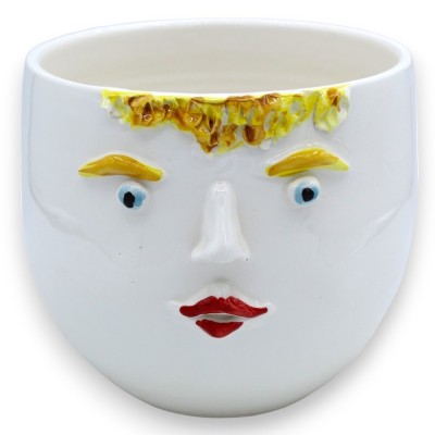 Cachepot Faccina, Vaso per piante o porta cialde / capsule, in pregiata ceramica, Ø 33 cm ca. con opzione uomo o donna (