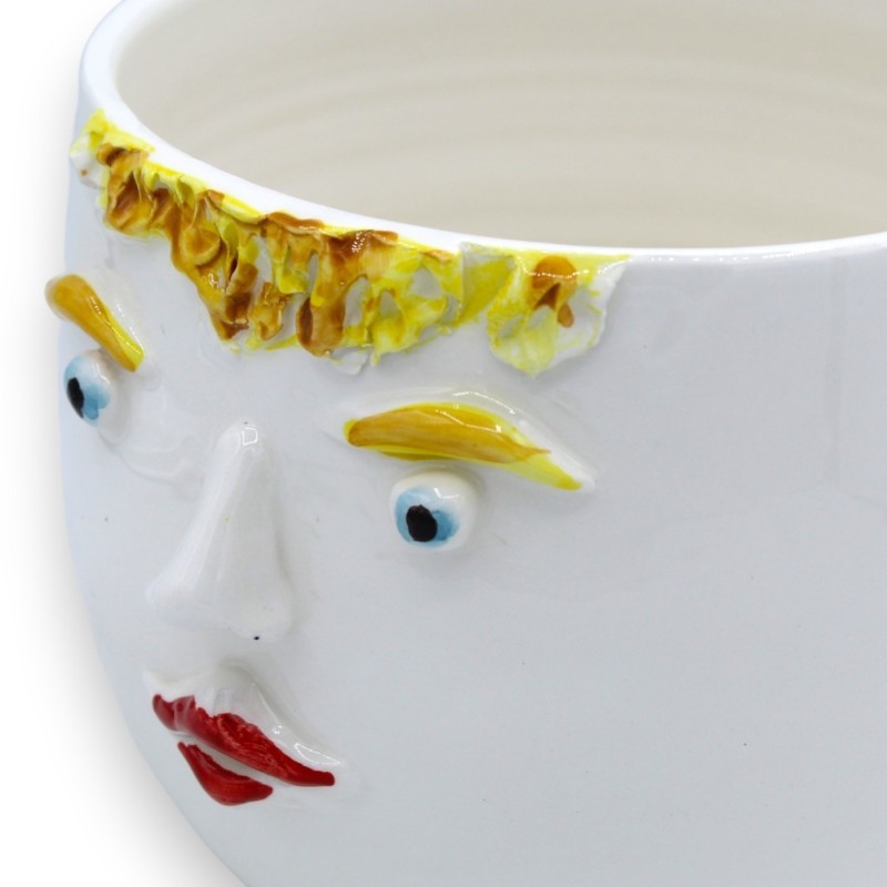 Cachepot Faccina, Vaso per piante o porta cialde / capsule, in pregiata ceramica, Ø 16 cm ca. opzione uomo o donna (1Uni