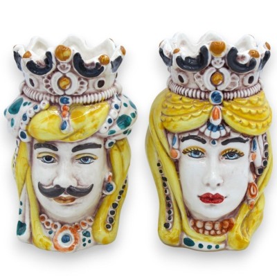 Teste di moro Siciliane Normanne (coppia) h 13 / 14 cm ca. ceramica Caltagirone MD18 - 
