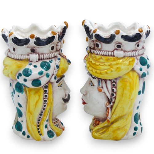 Norman Sicilian dark brown heads (pair) h approx. 13/14 cm. Caltagirone MD18 ceramic -  2