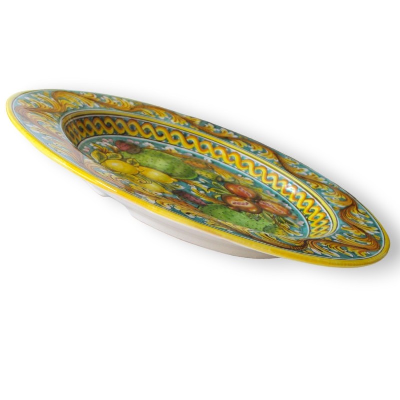 Placa de aba ornamental, cerâmica Caltagirone Ø aprox. decoração barroca e frutas, fundo verdete - 