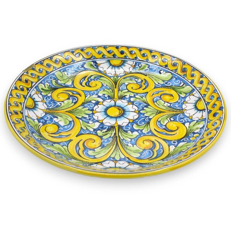 Prato ornamental de cerâmica Caltagirone - Ø aprox. Decoração barroca e floral com trança - 