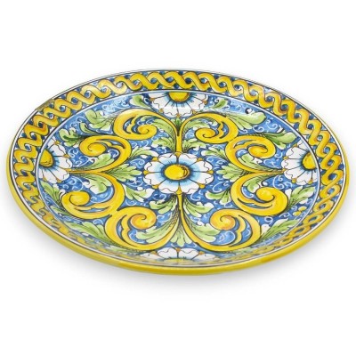 Prato ornamental de cerâmica Caltagirone - Ø aprox. Decoração barroca e floral com trança - 