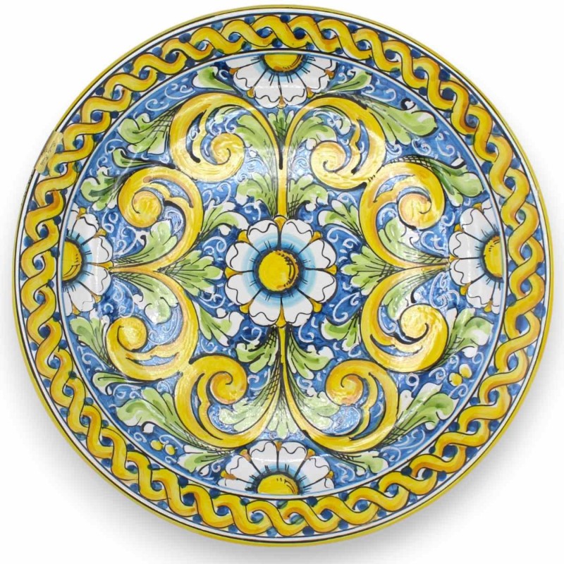Assiette ornementale en céramique Caltagirone - Ø env. Décoration baroque et florale avec galon - 