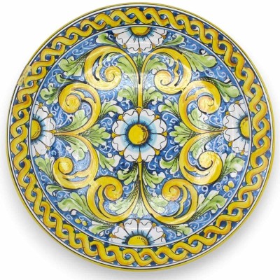Prato ornamental de cerâmica Caltagirone - Ø aprox. Decoração barroca e floral com trança - 