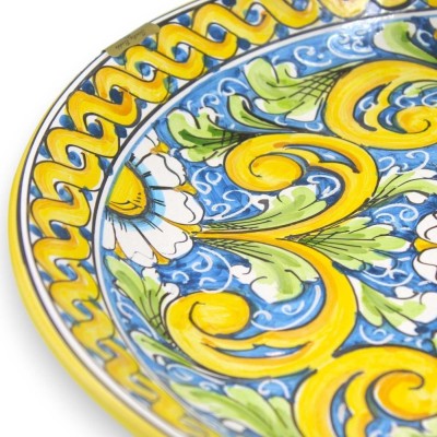 Caltagirone-Keramik-Zierteller – Ø ca. 37 cm Barock- und Blumendekor mit Zopf - 