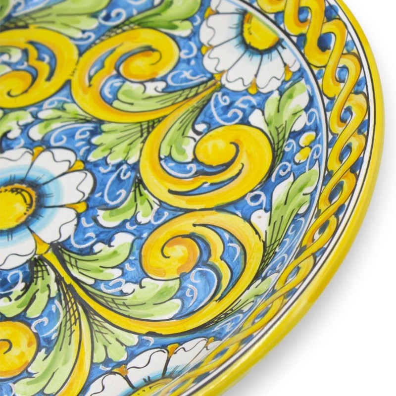 Caltagirone-Keramik-Zierteller – Ø ca. 37 cm Barock- und Blumendekor mit Zopf - 