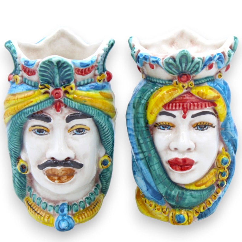 Głowy wrzosowisk sycylijskich Korona i turban (para) h 13 / 14 cm ok. Ceramika Caltagirone MD5 - 