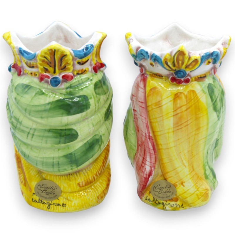 Sicilian dark brown heads with crown and turban (pair) h 13 / 14 cm approx. Caltagirone MD23 ceramic - 
