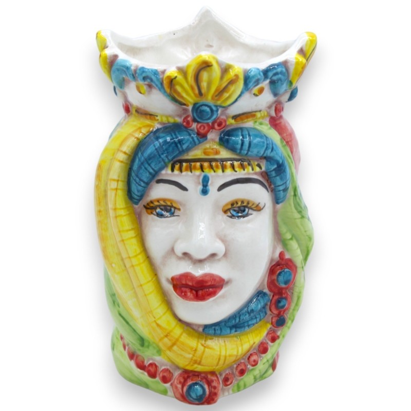 Têtes siciliennes marron foncé avec couronne et turban (paire) h 13 / 14 cm environ. Caltagirone MD23 céramique - 