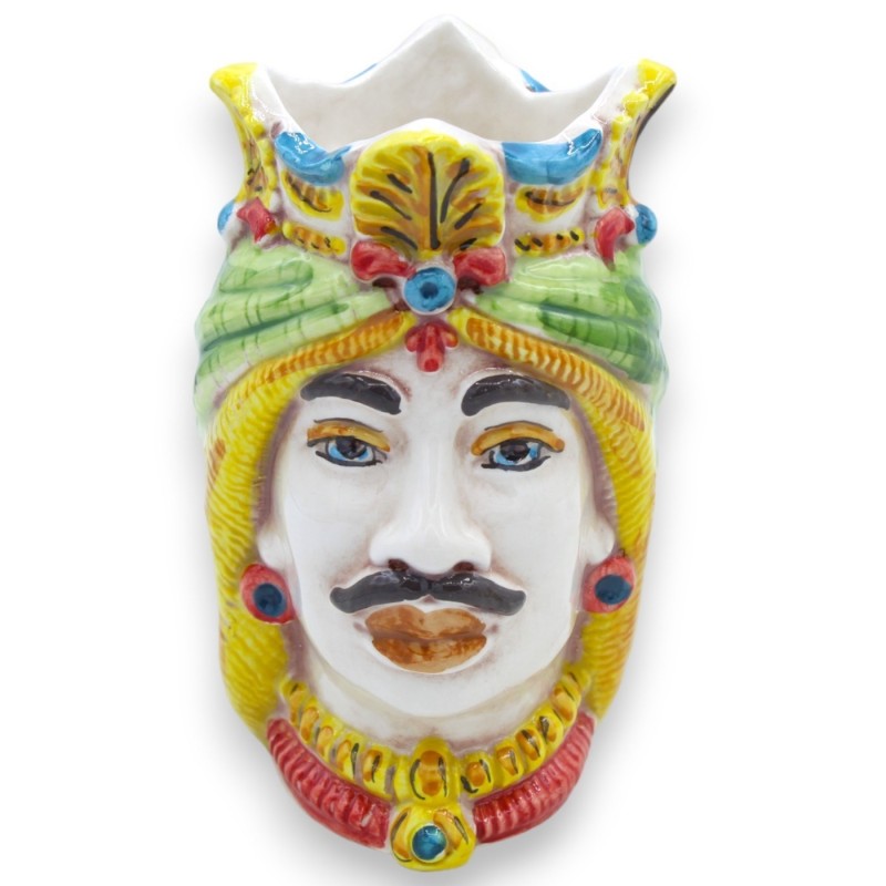 Teste di moro Siciliane Con Corona e Turbante (coppia) h 13 / 14 cm ca. ceramica Caltagirone MD23 - 