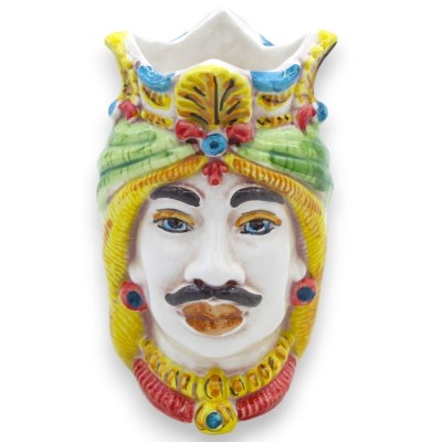 Sycylijskie ciemnobrązowe głowy z koroną i turbanem (para) h 13/14 cm ok. Ceramika Caltagirone MD23 - 