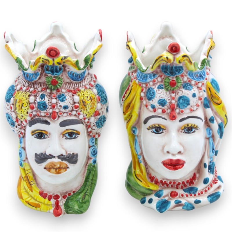 Teste di moro Siciliane Emiri (coppia) h 13 / 14 cm ca. ceramica Caltagirone MD24 - 
