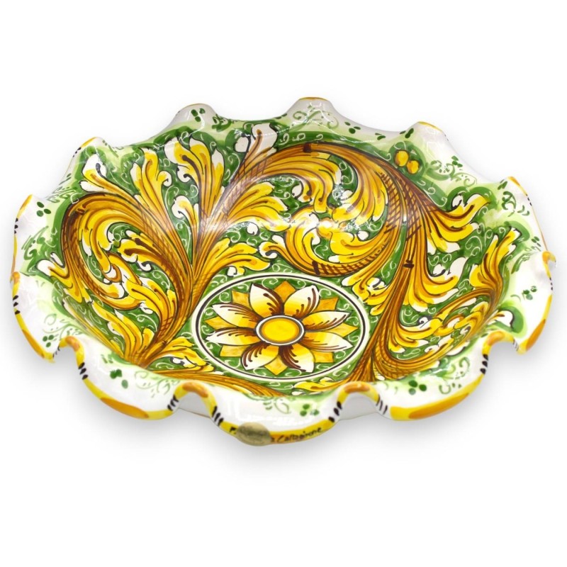 Bågat mittstycke, Caltagirone-keramik, 2 storleksalternativ (1 st) barock- och blomdekoration, grön bakgrund - 