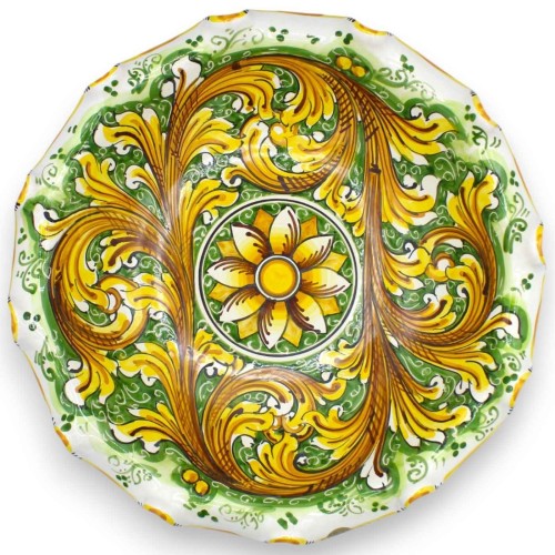 Bågat mittstycke, Caltagirone-keramik, 2 storleksalternativ (1 st) barock- och blomdekoration, grön bakgrund -  2