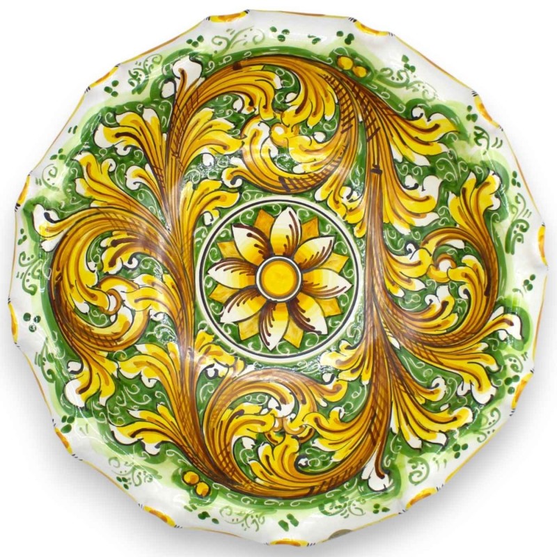 Bågat mittstycke, Caltagirone-keramik, 2 storleksalternativ (1 st) barock- och blomdekoration, grön bakgrund - 