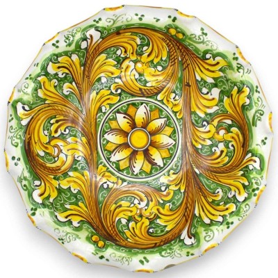 Bågat mittstycke, Caltagirone-keramik, 2 storleksalternativ (1 st) barock- och blomdekoration, grön bakgrund - 
