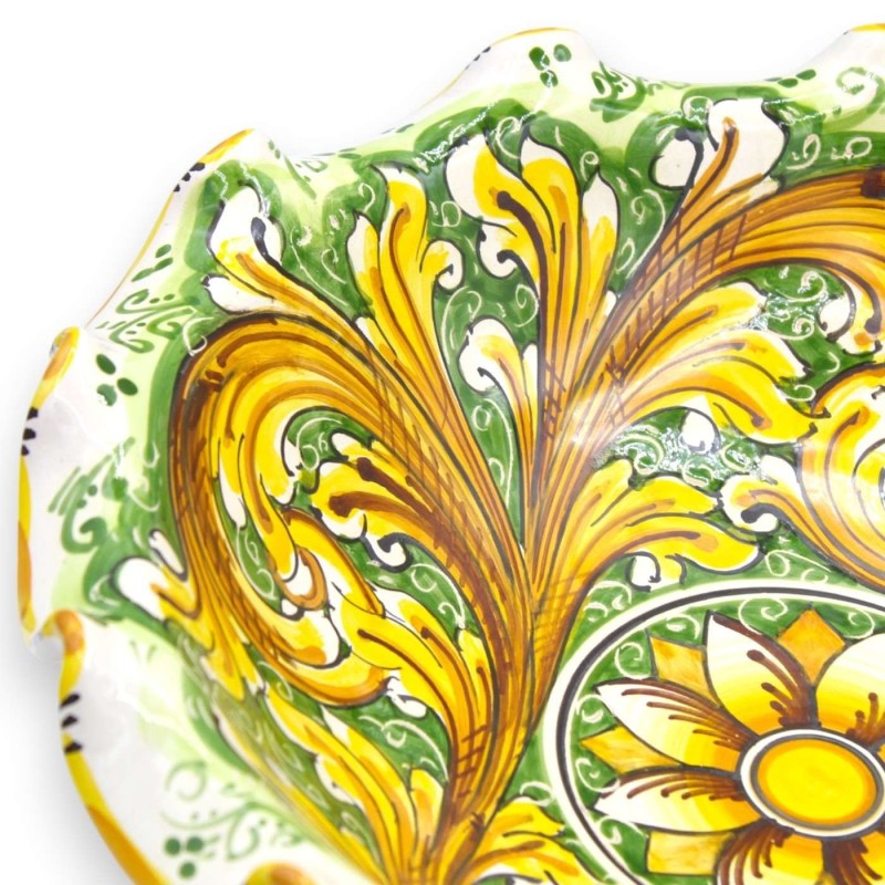 Bågat mittstycke, Caltagirone-keramik, 2 storleksalternativ (1 st) barock- och blomdekoration, grön bakgrund - 