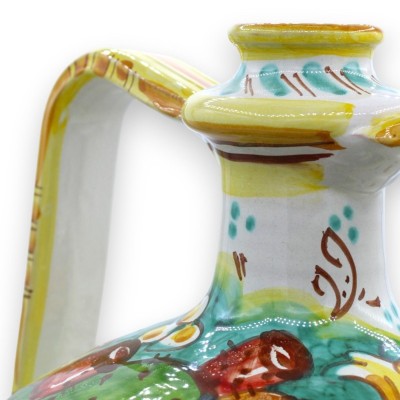 Jarrón Quartara de cerámica Caltagirone con asas, h 40 cm aprox. Decoración pálida de tuna sobre un fondo cardenillo - 