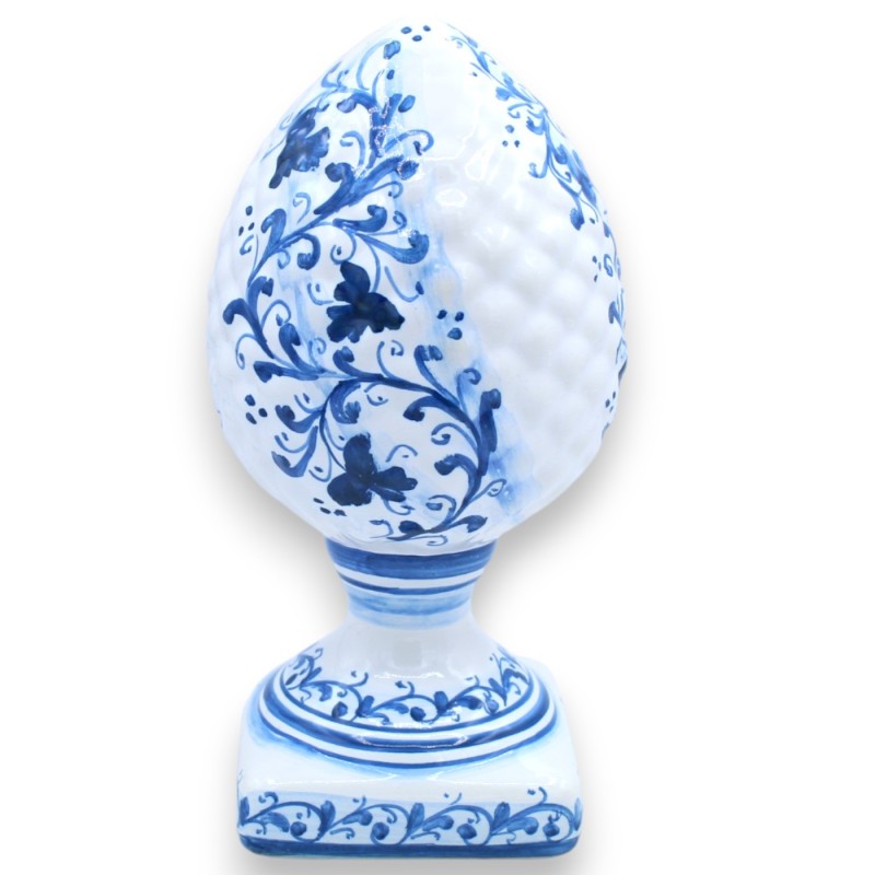Pigna Ceramica Caltagirone con Base quadrata decorata, Bianco con decoro floreale blu 3 opzioni misura (1pz) - 