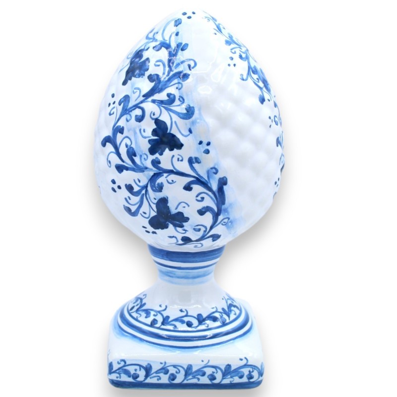 Pigna Ceramica Siciliana con Base quadrata decorata, Bianco con decoro floreale blu 3 opzioni misura (1Unità) - 