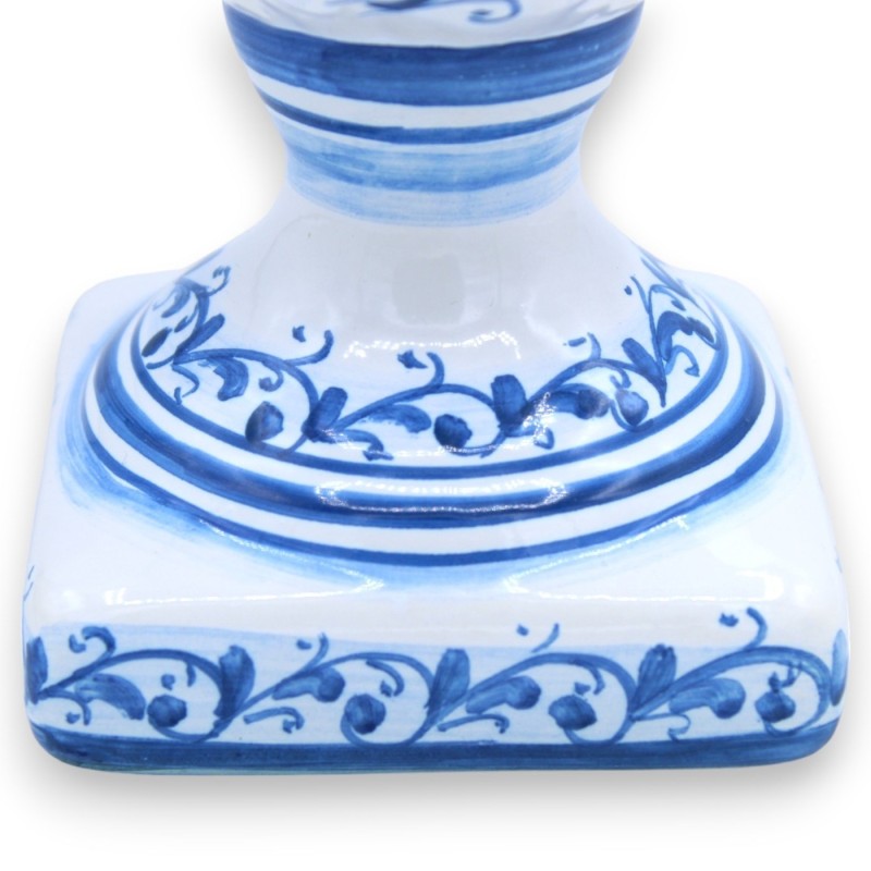 Pigna Ceramica Caltagirone con Base quadrata decorata, Bianco con decoro floreale blu 3 opzioni misura (1pz) - 