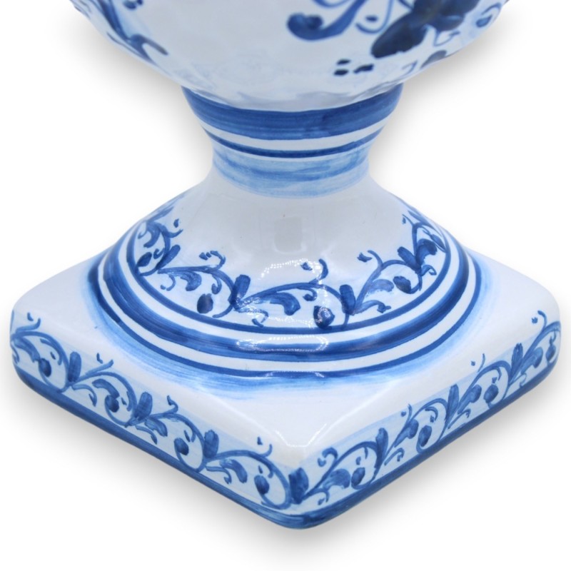 Pigna Ceramica Caltagirone con Base quadrata decorata, Bianco con decoro floreale blu 3 opzioni misura (1pz) - 