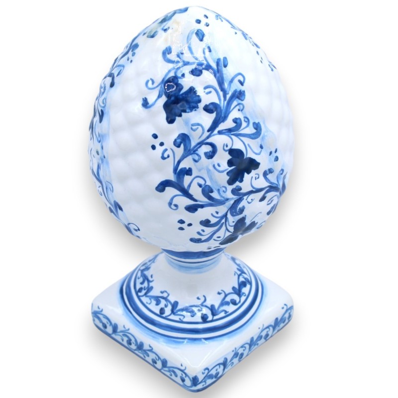 Pigna Ceramica Siciliana con Base quadrata decorata, Bianco con decoro floreale blu 3 opzioni misura (1Unità) - 