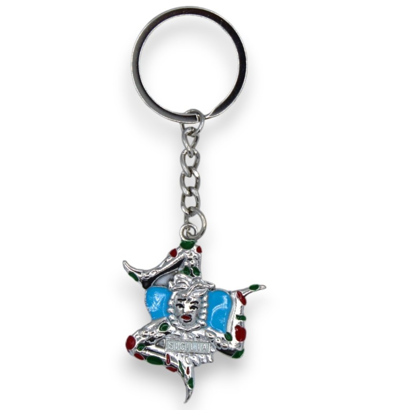 Trinacria-shaped steel key ring - approx. h 11 cm. MD2 - 