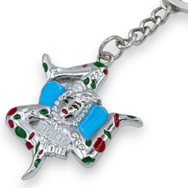 Trinacria-shaped steel key ring - approx. h 11 cm. MD2 - 
