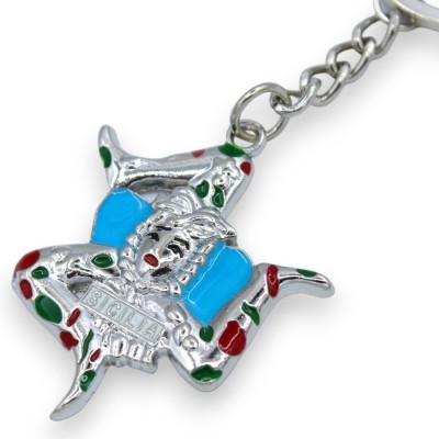 Trinacria-vormige stalen sleutelhanger - ca. h 11 cm. MD2 - 