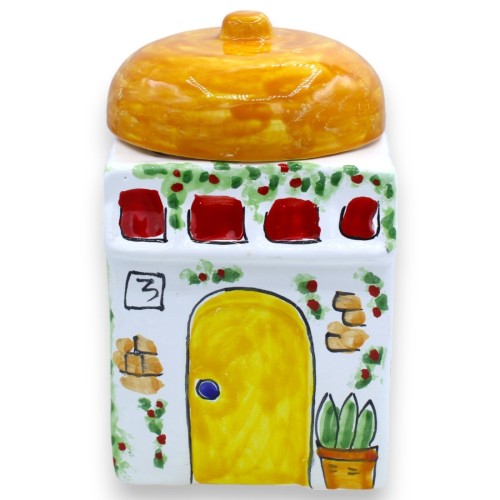Biscuit jar with dome lid, in Sicilian ceramic, approx. 23 cm high. Home decoration model - 