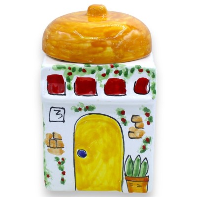 Biscottiera Barattolo con coperchio a Cupola, in ceramica Siciliana, h 23 cm ca. Modello decoro Casa - 