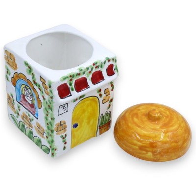 Koekenpot met koepelvormig deksel, in Siciliaans keramiek, ca. 23 cm hoog. Woondecoratiemodel - 
