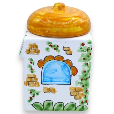 Biscottiera Barattolo con coperchio a Cupola, in ceramica Siciliana, h 23 cm ca. Modello decoro Casa - 