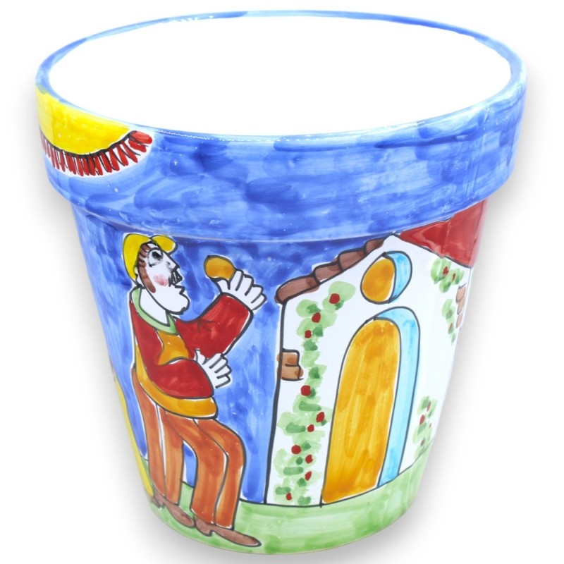 Vase aus feiner sizilianischer Keramik – Ø ca. 25 cm. Orangenernte-Dekoration - 