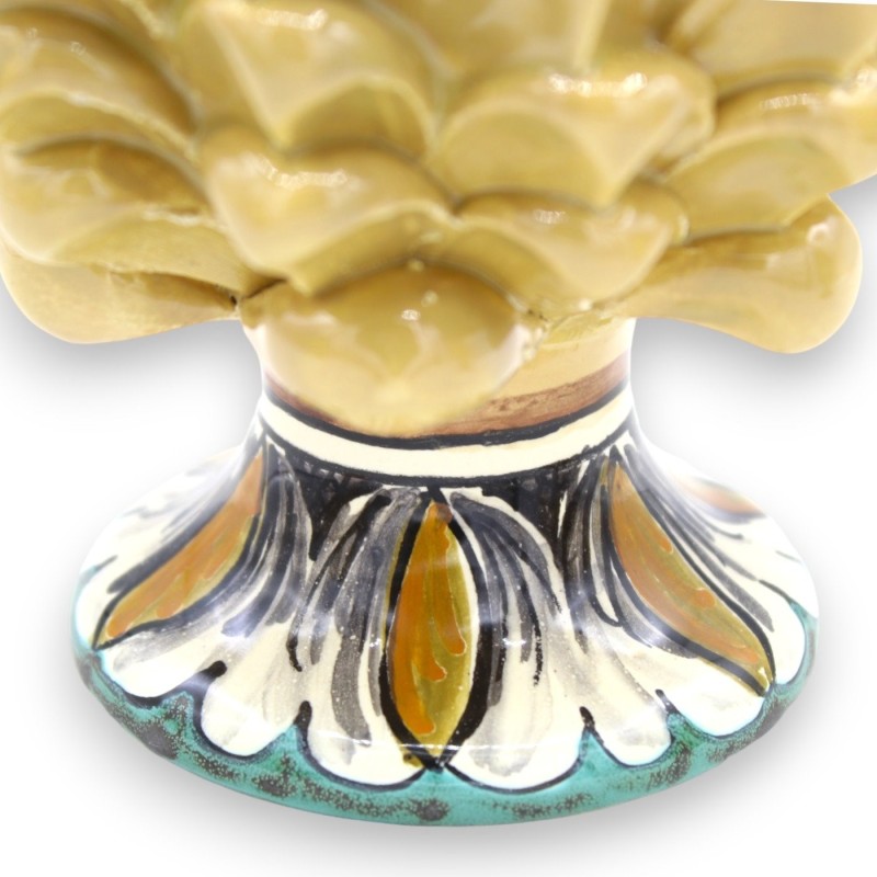 Pomme de pin sicilienne Caltagirone, h 15 cm Couleur taupe avec tige décorée - Décoration de tige aléatoire (1Pc) - 