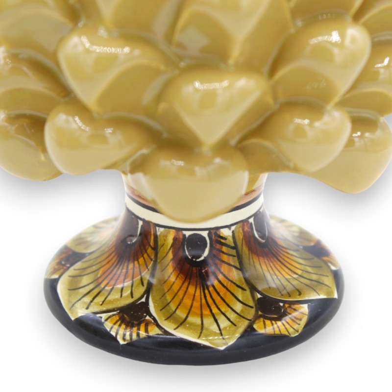 Pomme de pin sicilienne Caltagirone, h 15 cm Couleur taupe avec tige décorée - Décoration de tige aléatoire (1Pc) - 