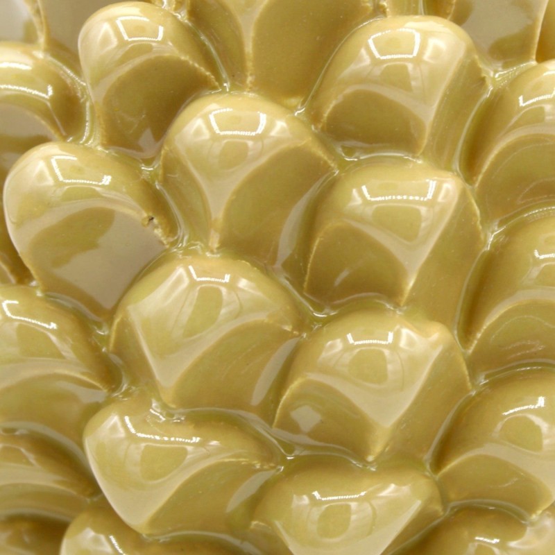 Pomme de pin sicilienne Caltagirone, h 15 cm Couleur taupe avec tige décorée - Décoration de tige aléatoire (1Pc) - 
