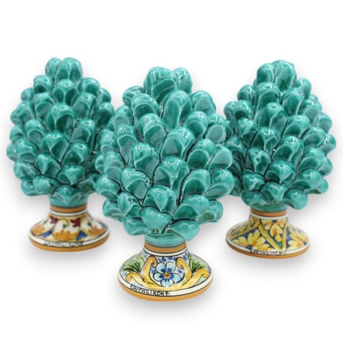 Pinha siciliana Caltagirone, h aprox. 15 cm. (1pc) Verdete de imersão com haste de decoração aleatória - 