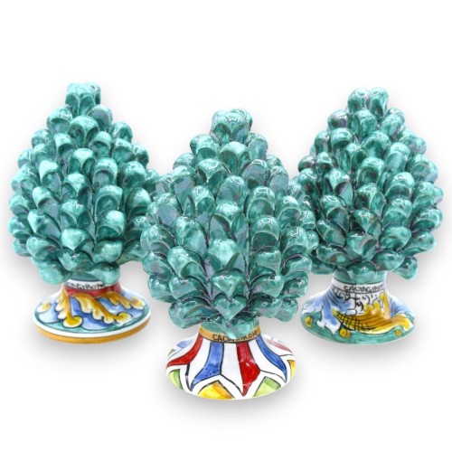 Pomme de pin sicilienne Caltagirone, h environ 15 cm. (1pc) Vert-de-gris avec coups de pinceau avec tige à décoration al