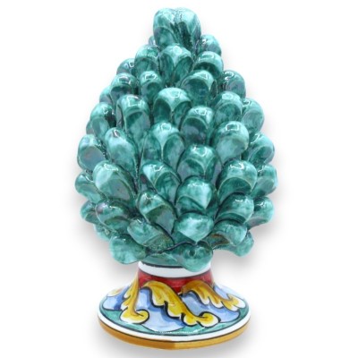 Pigna siciliana Caltagirone, h 15 cm ca. (1Unità) Verderame a pennellate con gambo decoro casuale - 