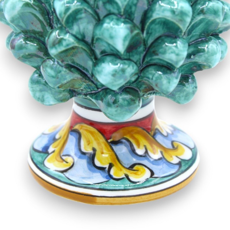 Sizilianischer Tannenzapfen Caltagirone, H ca. 15 cm. (1 Stück) Grünspan mit Pinselstrichen und zufälligem Dekorationsst