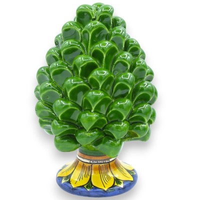 Pinha siciliana Caltagirone, h aprox. 15 cm. (1 unidade) Imersão Forest Green com haste de decoração aleatória - 