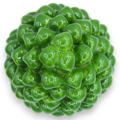 Pinha siciliana Caltagirone, h aprox. 15 cm. (1 unidade) Imersão Forest Green com haste de decoração aleatória - 