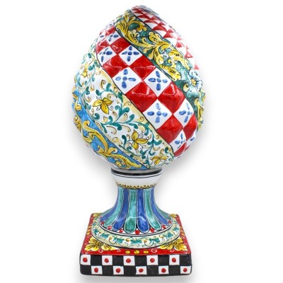 Cono de pino de cerámica siciliana con base cuadrada decorada, decoración de carro siciliano 3 opciones de tamaño (1 uni