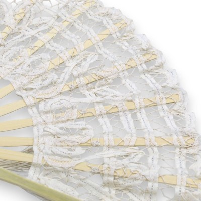 Ventaglio Artigianale in legno con Pizzo Macramè Avorio - h 27 x l 50 cm ca. - 