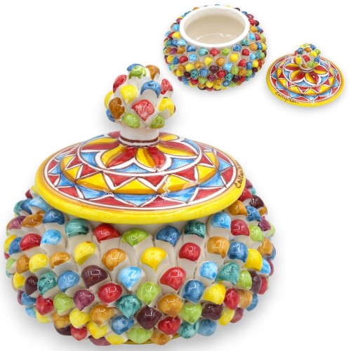 Sizilianische Keksdose oder Schmuckschatulle aus Caltagirone-Keramik, Ø 18/20 und H ca. 18 cm. Mehrfarbig - 